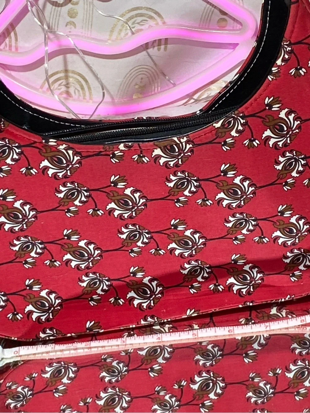 kate spade Red Floral-Print Shoulder Bag with Black Strap